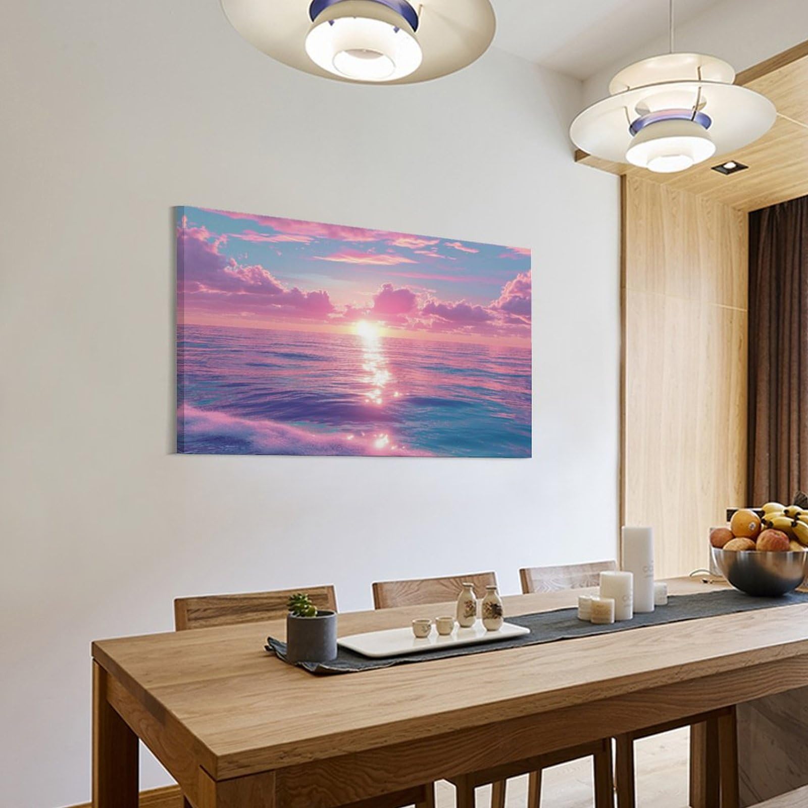 Amazon.co.jp: 絵画 ピンクブルーの海に眩しい日差しが映える